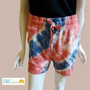 C&C California NEW INDIGO BLUE Dopamine Tie Dye Drawstring Elastic Sweat Short M